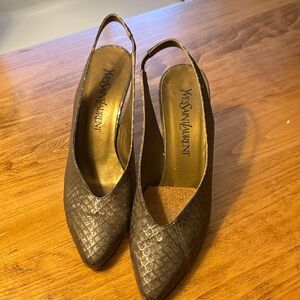Yves Saint Laurent Textured Brown Slingback Heels